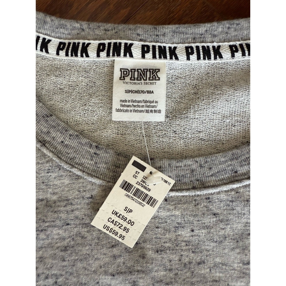 Victoria's Secret PINK Gray Sweatshirt w/Side Laces Size Small Dog Logo NEW TAGS - Picture 4 of 7